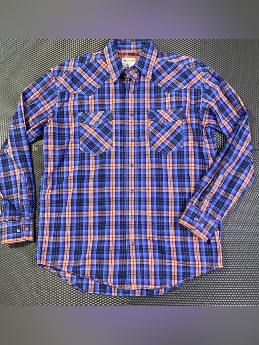 Panhandle Rough Stock Western Shirt Mens Size Medium Blue Orange Plaid